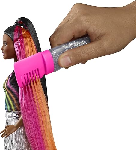 Miniatura 4 de Barbie Muñeca Rainbow Sparkle Hair con cabello castaño extra largo de 7.5 pulgadas con un arco iris oculto de cinco colores, gel brillante y peine y