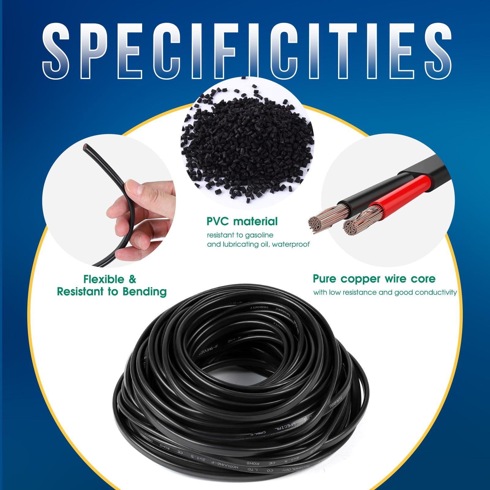SWAWIS 20m Fil Électrique Plat 2x1,5mm² à 2 Conducteurs Enveloppe en PVC