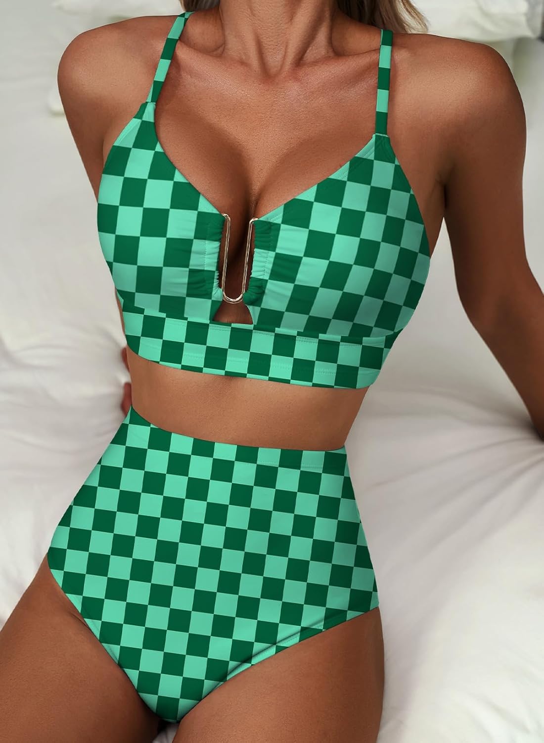 Herseas Womens 2 Piece High Waisted U Wire Bikini Set Floral Print Swimsuit Crisscross Back Bathing Suit Beach Swimwear - Image 2