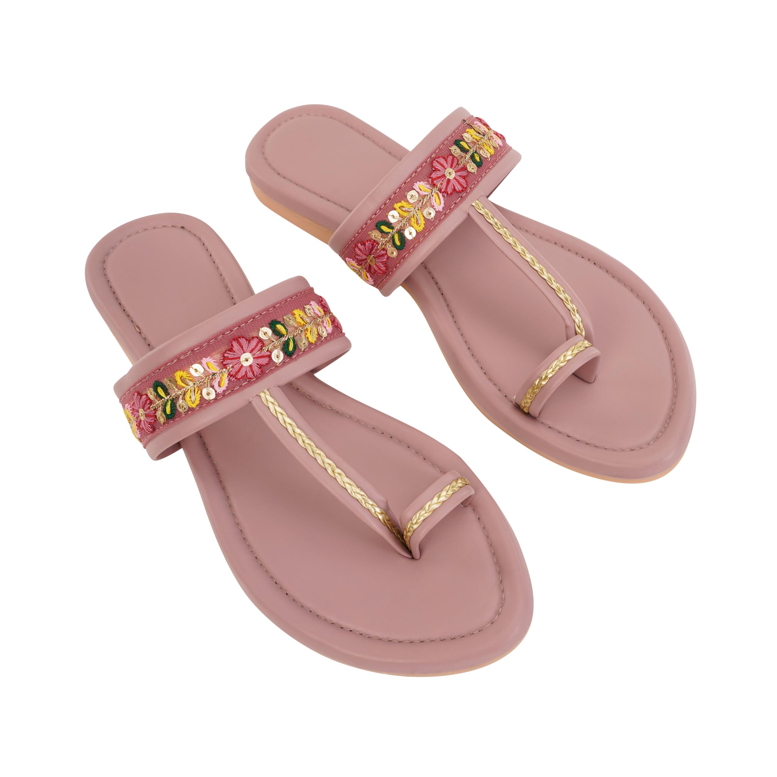 Traditional Kolhapuri Flats, Embroidered Slip On Sandals for Women, Girls, Stylish Ethnic Footwear.-image-4