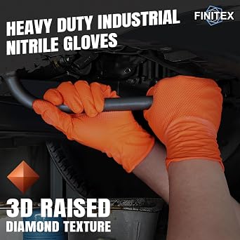 FINITEX Nitrile Disposable Gloves-Black, 6mil, 100PCS and Industrial Diamond Texture Nitrile Glove, Orange, 6.3mil, 100PCS