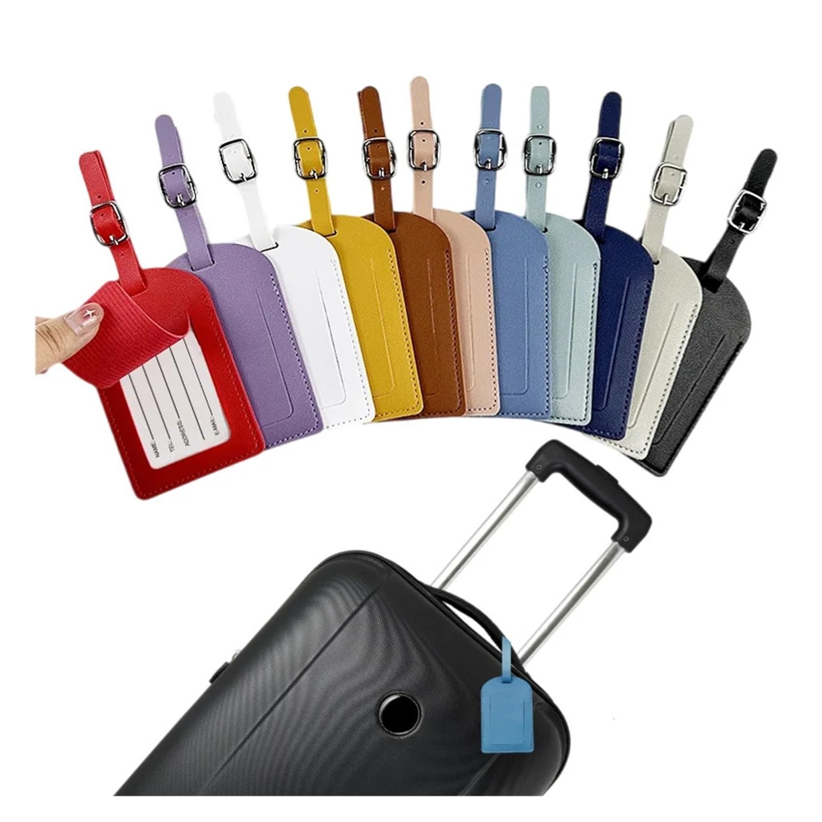 Etiqueta de equipaje de cuero PU for hombre y mujer, identificador de maleta, etiqueta de equipaje, etiqueta de bolsa de embarque, nombre, dirección de identificación, accesorio de viaje, 2 uds. Etiqu