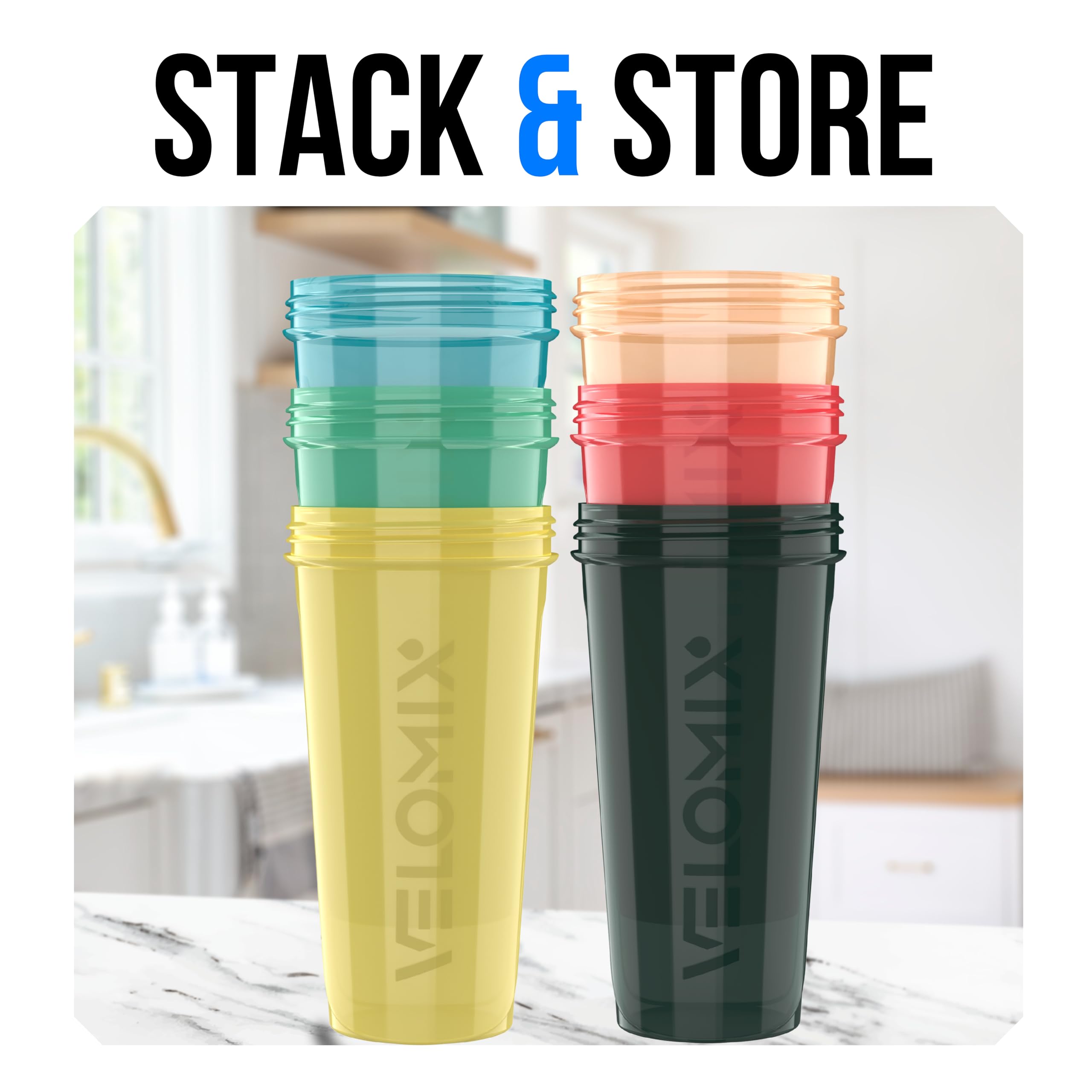 VELOMIX Hawai Shadows, Protein-Shaker-Flasche für Mischungen, 6 Draht-Bälle, auslaufsichere Becher für Nahrungsergänzungsmittel, BPA-frei, für Fitnessstudio und Fitness, 6 Stück