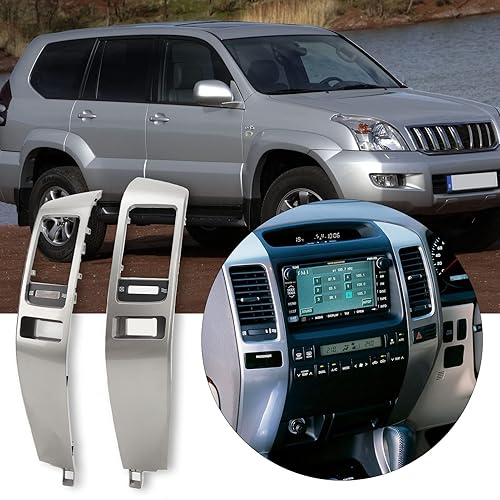 Miniatura 2 de Aramox 2 paneles de ventilación de salpicadero, consola central plateada, panel de ventilación de aire de CA, compatible con Land Cruiser Prado J120