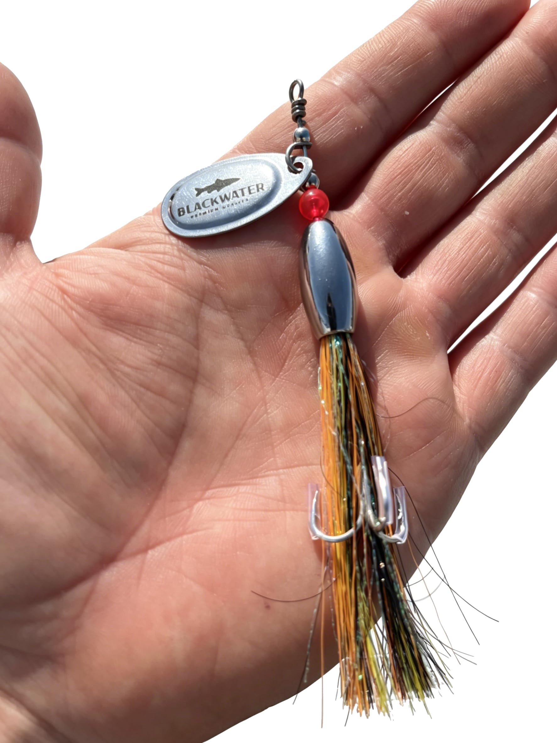 Salmon Spinner Flytail Flying Lure C Red Black Yellow Bullet Head Bucktail 15g 15 Gram Silver Brass Fly Flies Quick change Hook Treble Single Cascade Shrimp Pike Sea Trout (Silver Cascade 15g)