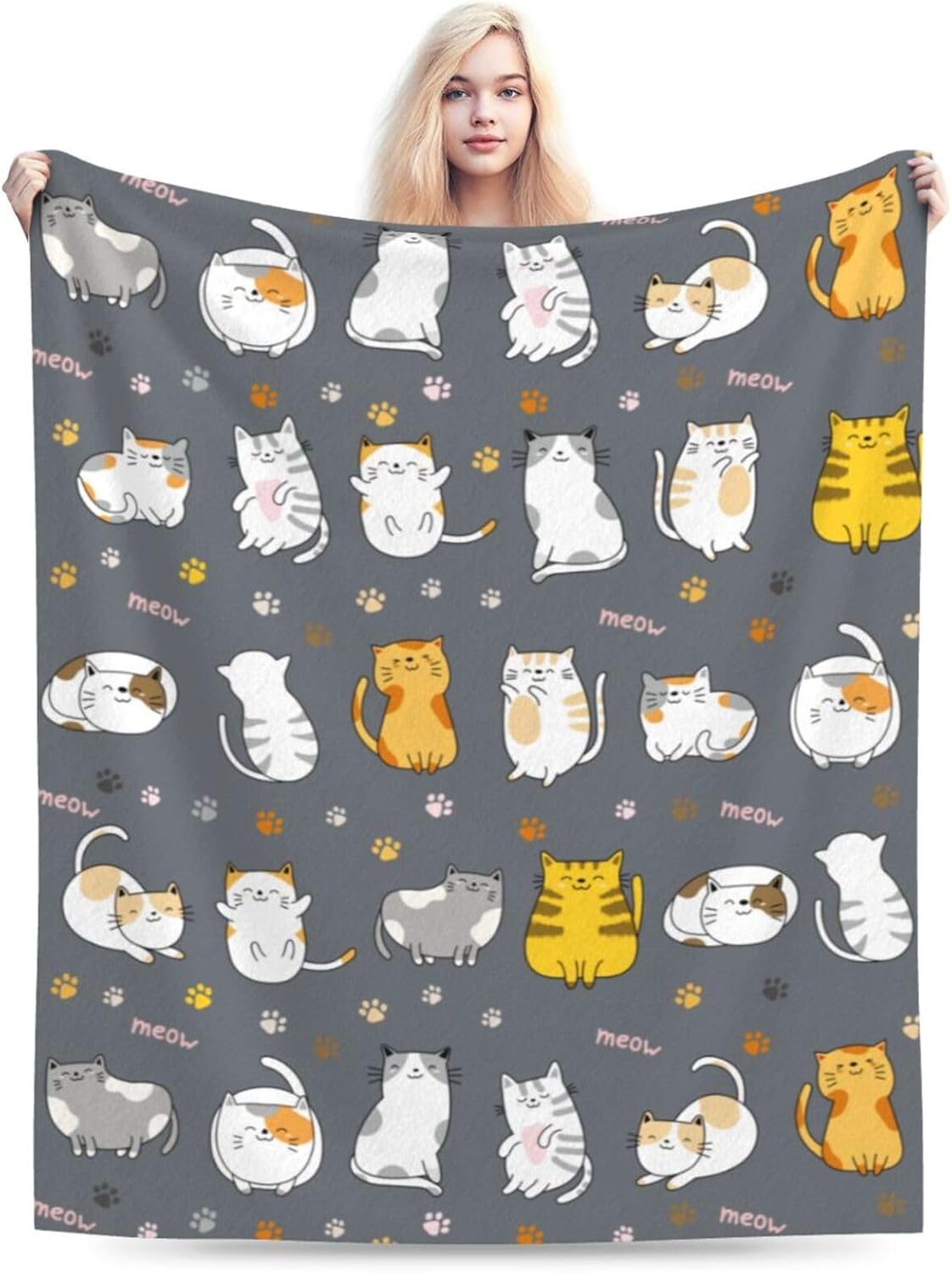 Cat Pattern Throw Blanket Gifts for Men Women Boy Girl Kid Soft Warm Flannel Fleece Blankets for Bed, Sofa, Couch, Travel, Camping 60x50 Inches - Image 2
