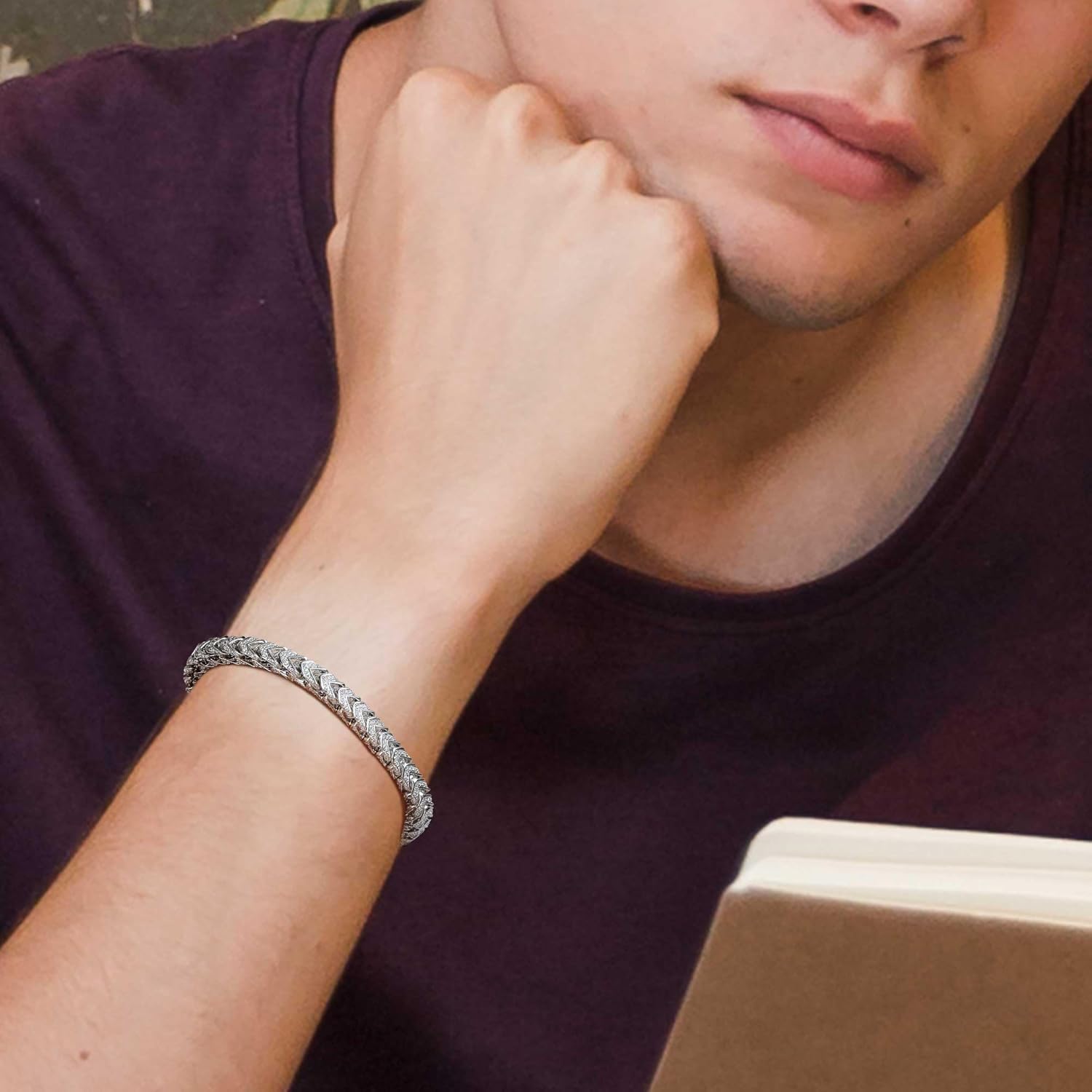 Kose Tennis Bracelet for Men Women 6MM Wide Cuban Link Bracelet 14K White Gold Hip Hop Urban Bracelet Pave Cubic Zirconia 7/7.5/8 Inch Length - Image 2