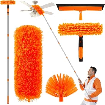30 Feet High Reach Duster Kit with 2-24 ft Extension Pole for Fans, Orange
