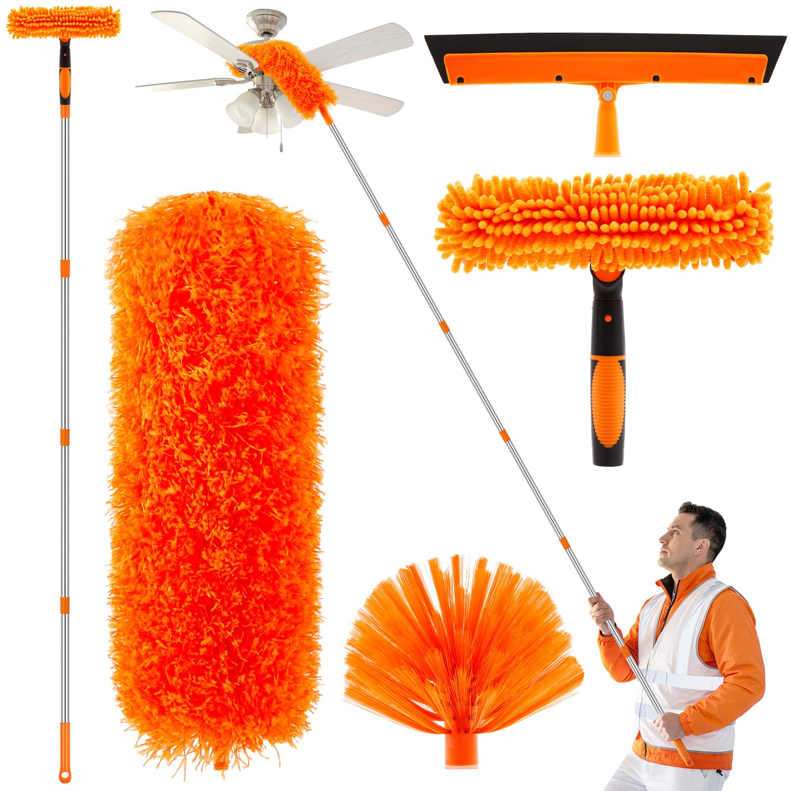 Photo 1 of 36 Feet High Reach Duster Kit with 2-30 ft Extension Pole for Fans, Orange
