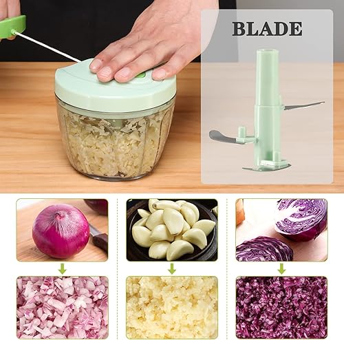 Miniatura 2 de Cambom - Picador manual de alimentos, cortador de verduras, picador con cordón para cebollas, frutas y nueces, material seguro para alimentos sin