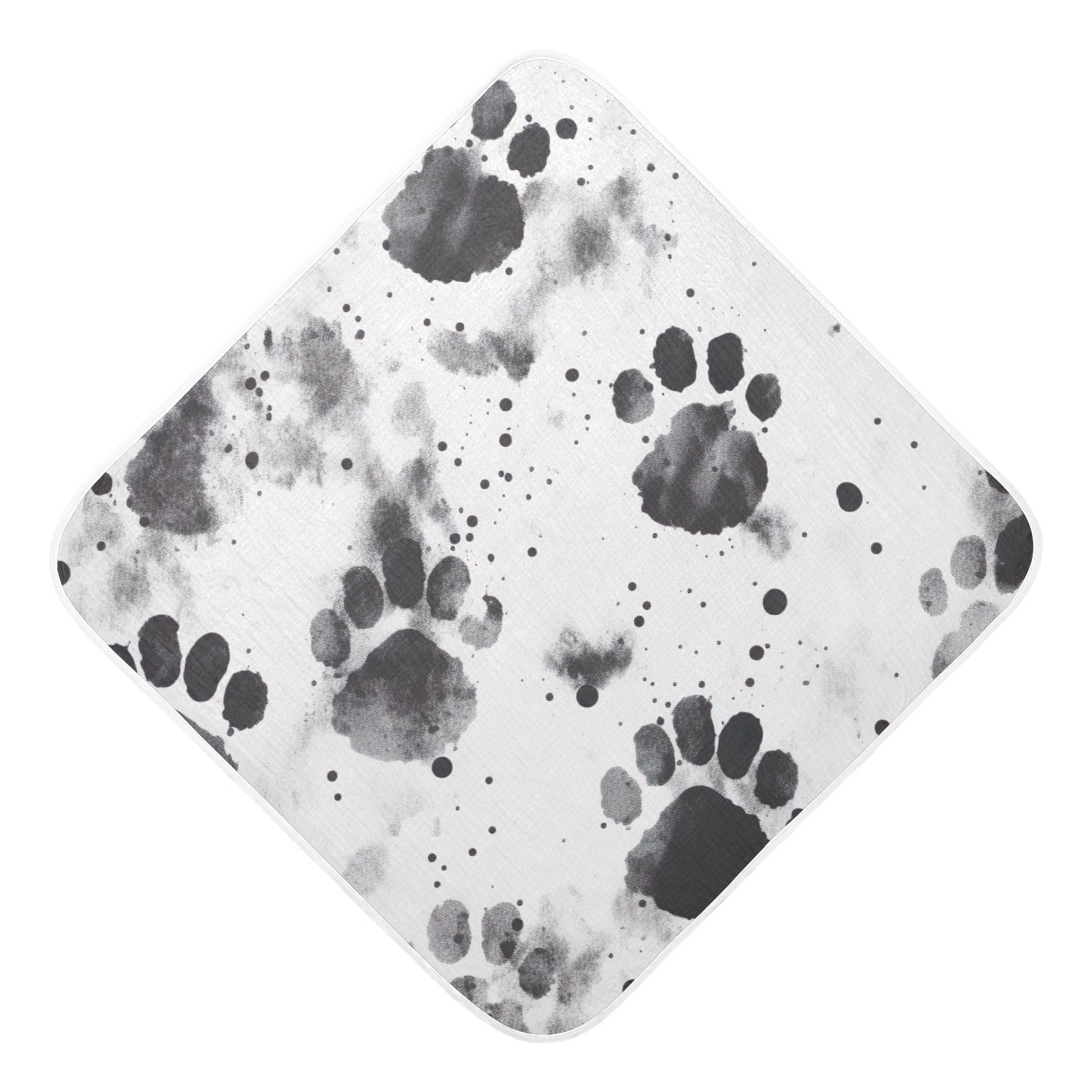 PaChyLuu Paw Prints Baby Hooded Towel Soft Cotton Baby Towels Ultra Absorbent Bath Towel for Babies Boys Girls, 35x35 Inch