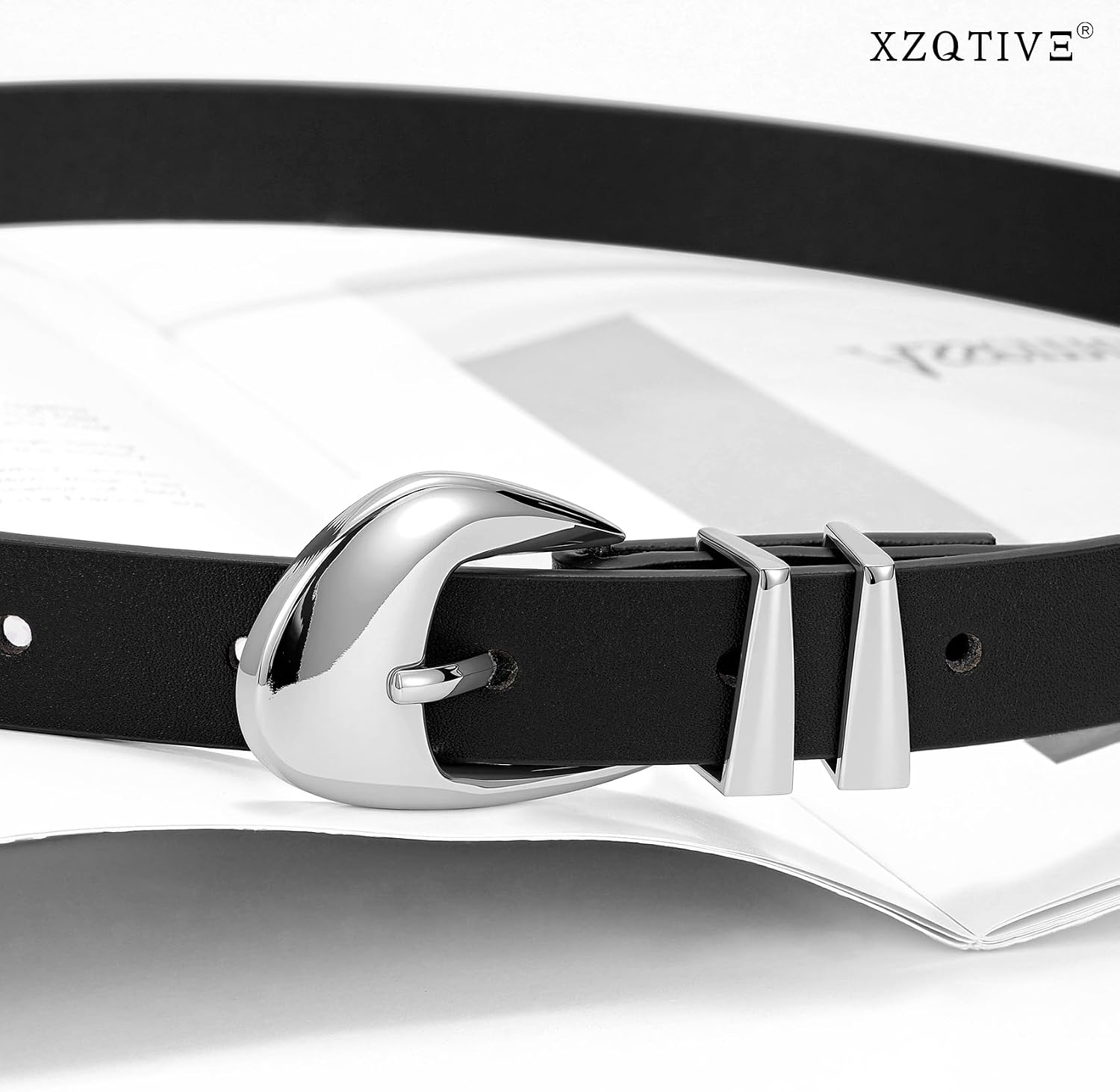 XZQTIVE Women's Skinny Leather Fashion Belt with Gold/Silver Buckle Ladies Thin Waist Belt for Dress Jeans Pants image 3