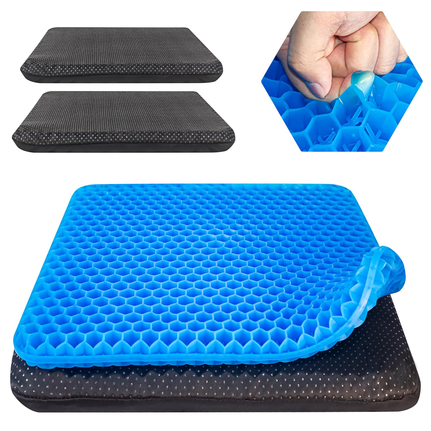TONINT Cojín grande de gel para asiento largo con 2 fundas antideslizantes (45 cm x 45 cm), cojín de gel sentado, cojín de asiento de coche, cojín de asiento de oficina para silla de escritorio, silla