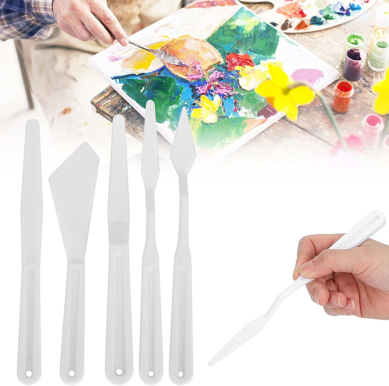 Plastic Palette Knife Set 5PCS Durable Oil Painting Spatula Tools For Artists Studio Home White Color Ergonomic Handle Easy To Clean And Store