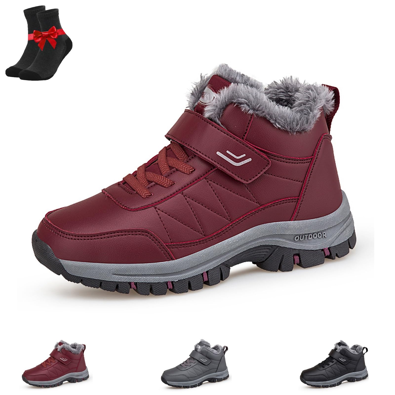 EDAT Musabela Boots For Women Men Womens Winter Snow Boots Fur Lined Warm Ankle Boots Outdoor Hiking Boots