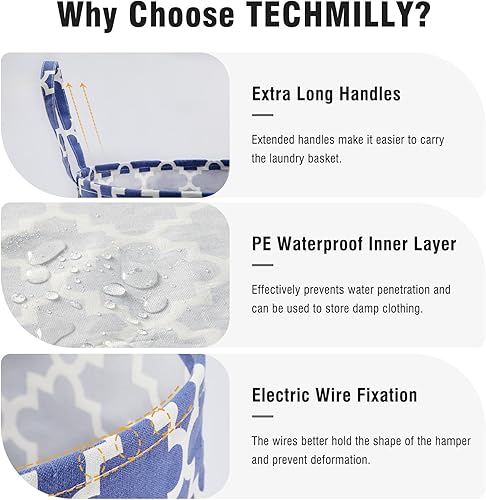 Miniatura 5 de Cesta grande para la ropa sucia de 63 litros con asas largas, cesta plegable para la ropa sucia, cesta de almacenamiento de juguetes para guardería,