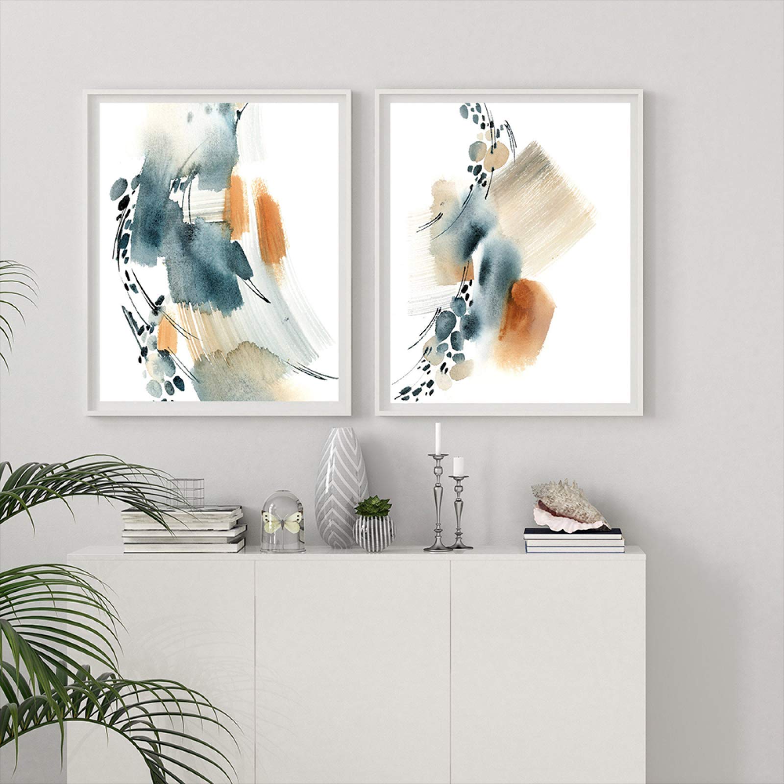 Quadri Tela Astratti Blu - Set 3 Pannelli 30x40cm Per Parete