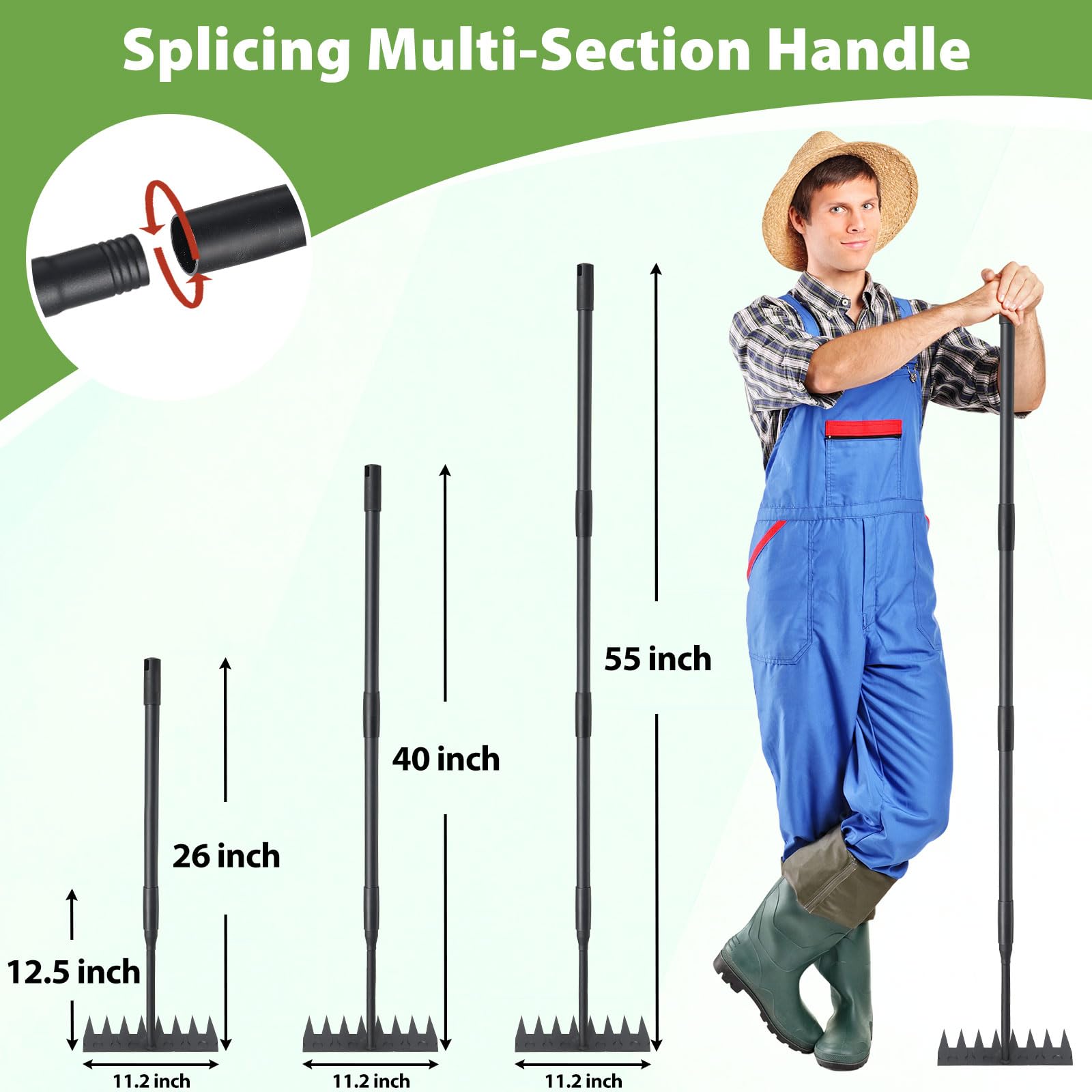 Rastrello da giardino, manico lungo 140 cm, 8 denti, pesante, rastrello da giardino, rastrello da giardino, rastrello da giardino, rastrello da giardino, attrezzi da giardino, zappa per diserbo