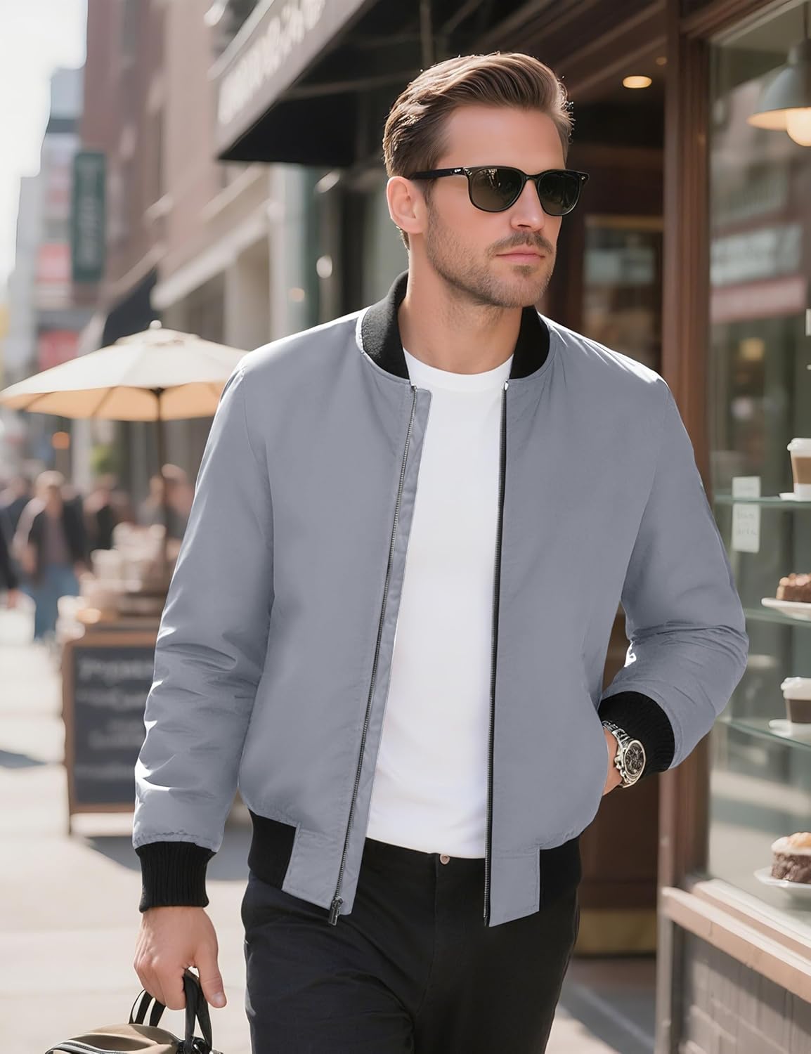 EKLENTSON Men's Bomber Jacket Thermal Quilted Lined Jacket Warm Winter Coats Full Zip Windbreaker Casual Jackets with Pockets