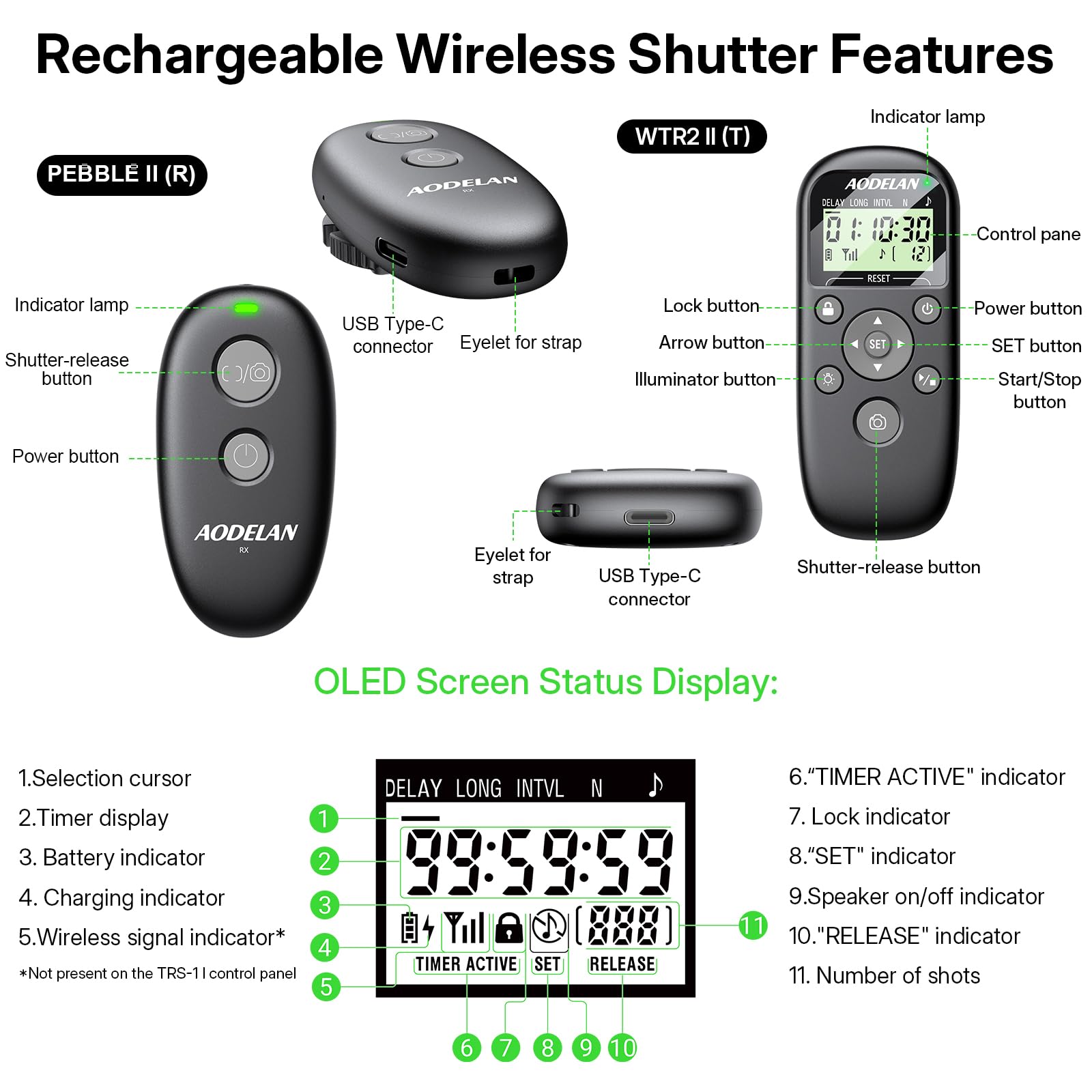 Mando a distancia inalámbrico con temporizador de cámara recargable (recargable para Sony)
