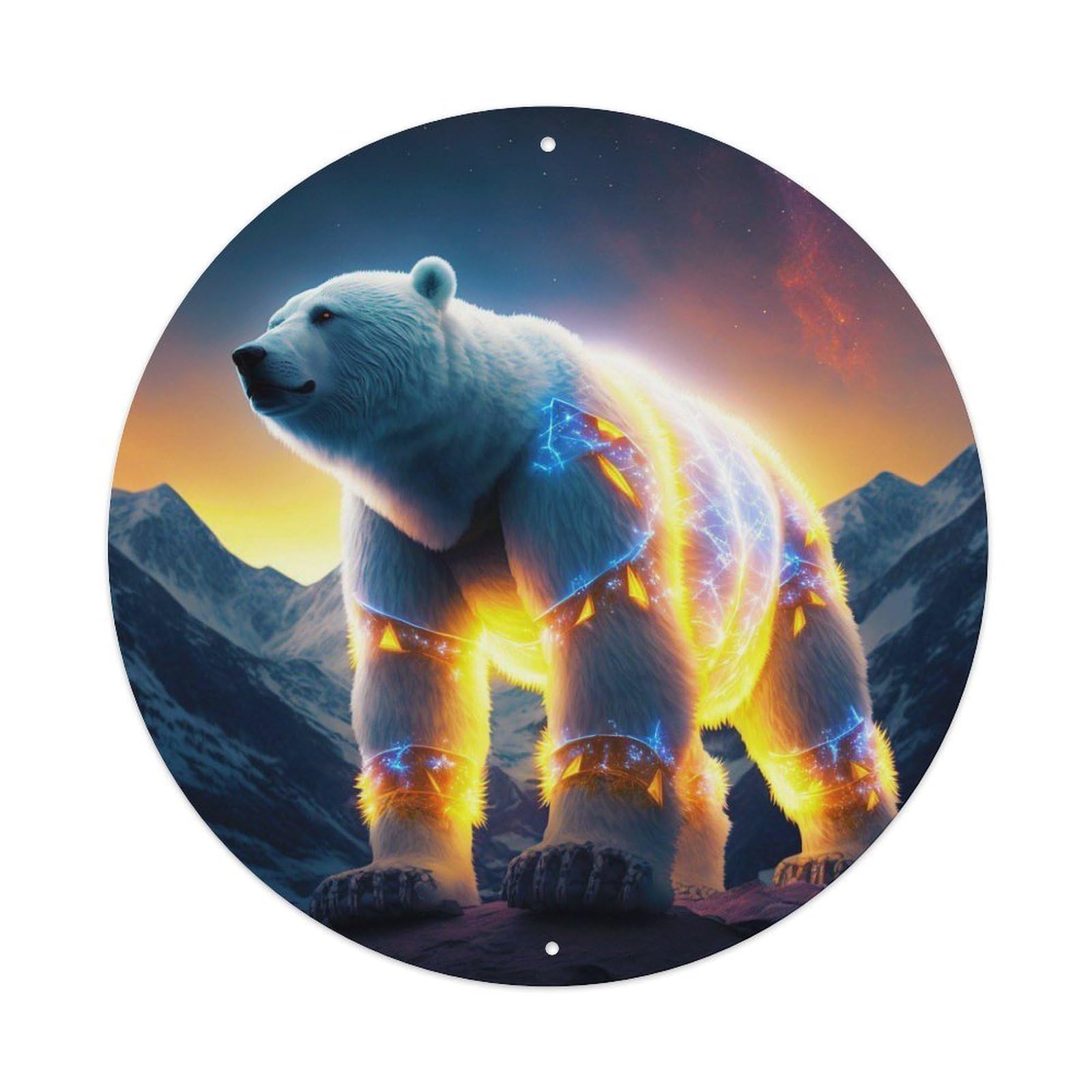 Arctic Animals Glowing Polar Bear Vintage Metal Tin Sign Plaque Wall Decor for Cafe, Club Bar, Office, Garden Metal Poster 8x8Inch