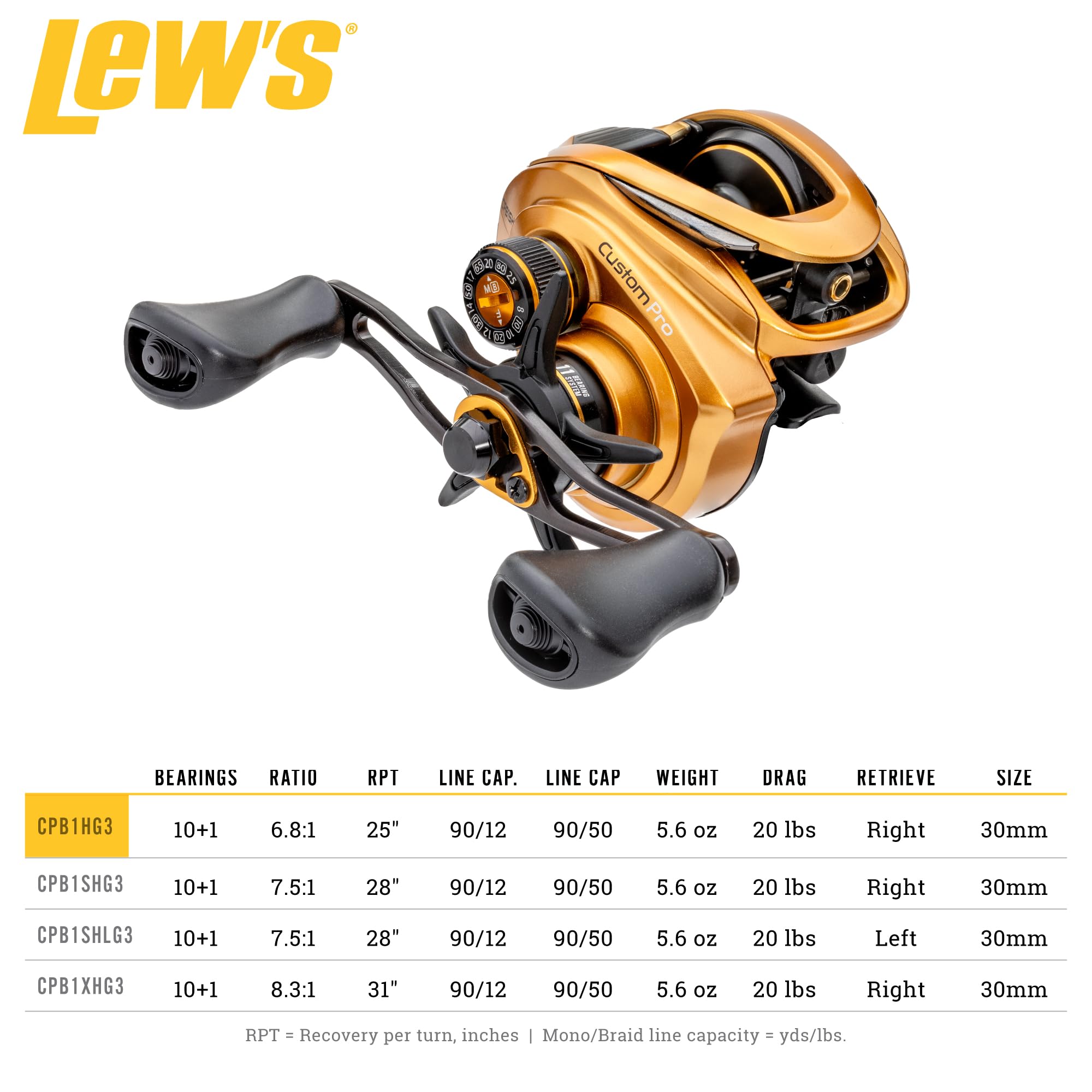 Lew's Custom Pro Baitcast Fishing Reel, 6.8:1 Gear Ratio
