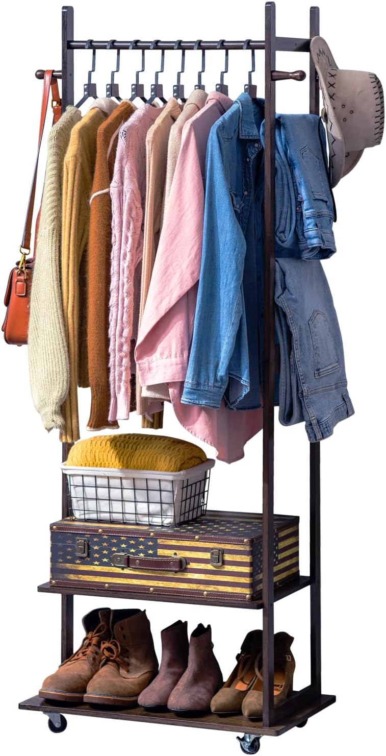 COPREE Rolling clothes rack, WalnutColored Clothing Rack