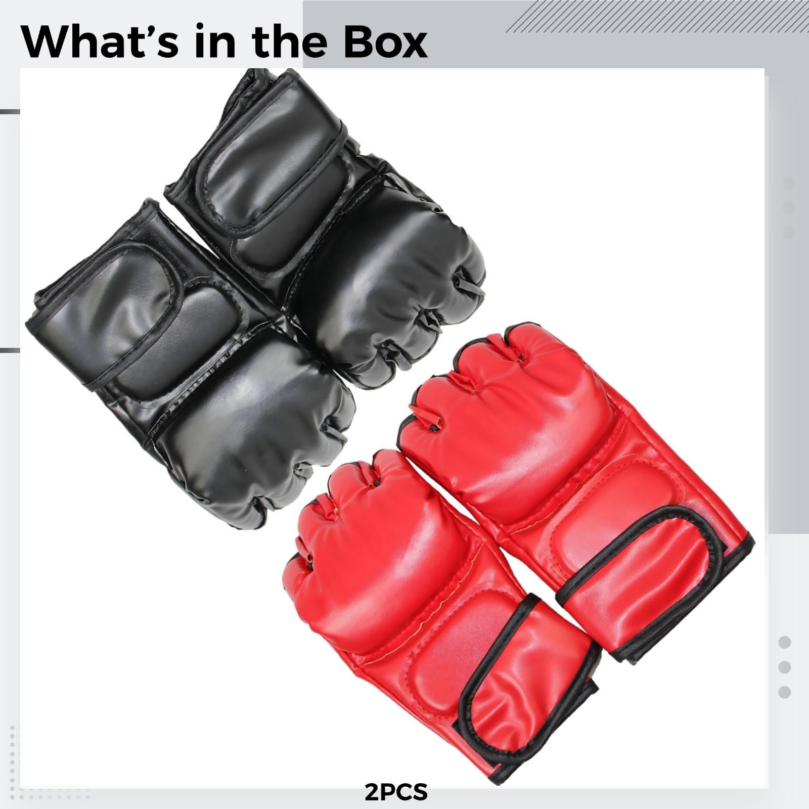 2 pary rękawic MMA, rękawice bokserskie z półpalcami ze skóry PU dla dorosłych, czerwone i czarne, wygodne dopasowanie, lekka konstrukcja, do treningu bokserskiego i swobodnego ruchu, bezpieczne