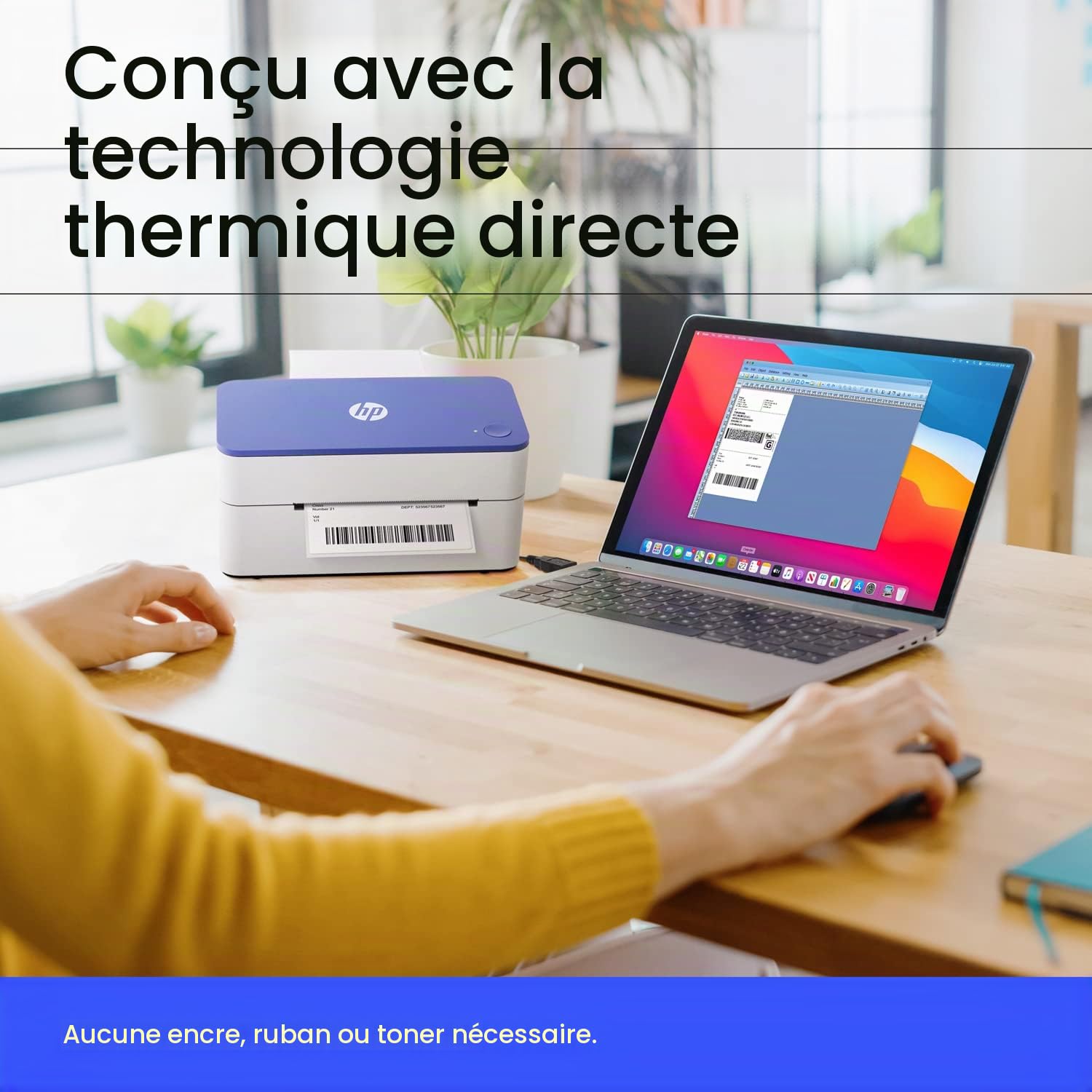 HP Imprimante d'étiquettes Thermique Work Solutions Compact Shipping 4x6 Imprimante 203 DPI Haute Vitesse Facile à Utiliser pour Le Bureau à Domicile Prend en Charge PC et Mac