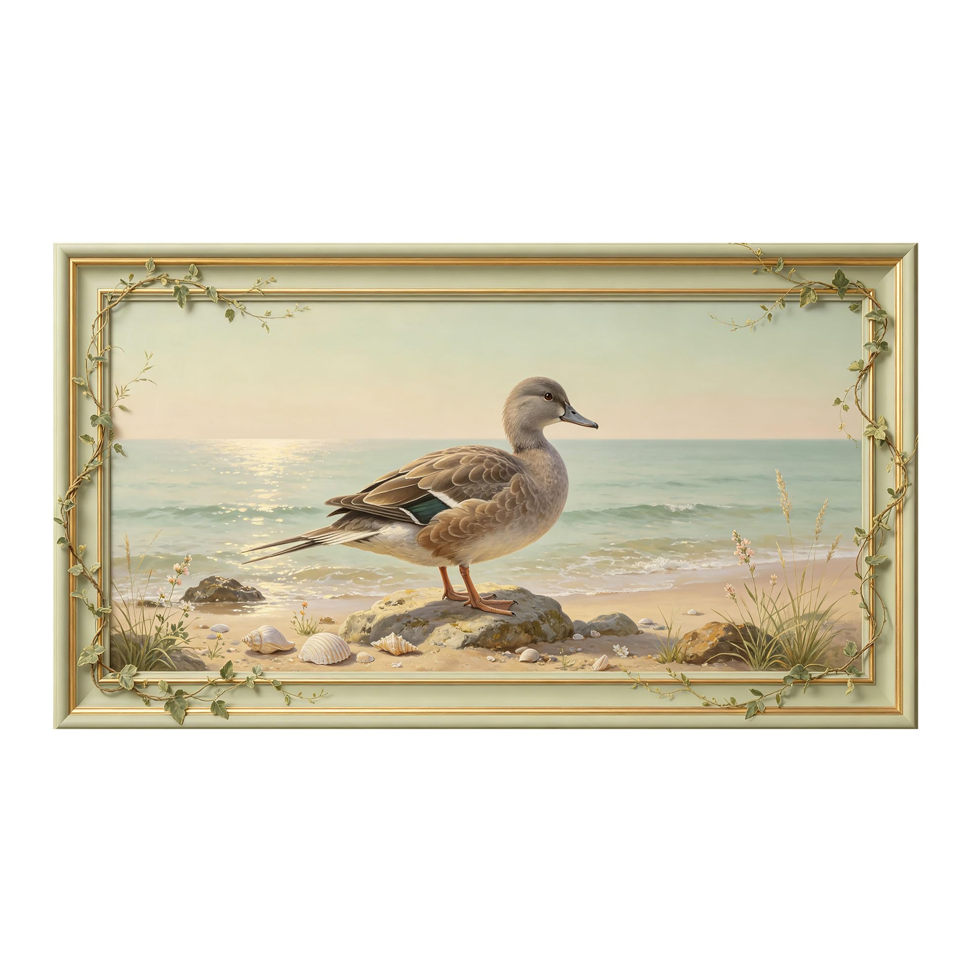 Murasolite 3D 3D Framed Wall Art 50cm×90cm Coastal Seaside Bird Landscape Oil Painting SelfAdhesive Fabric Mural Wall Decor, Peel and Stick No Damage to Wall for Bedroom Living Room