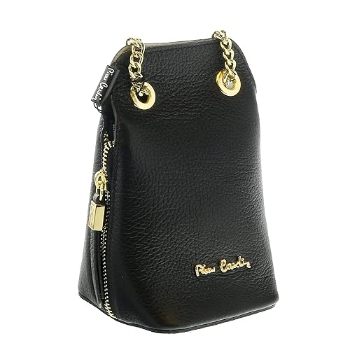 Pierre Cardin Black Leather Curved Structured Chain Crossbody Bag for womens
