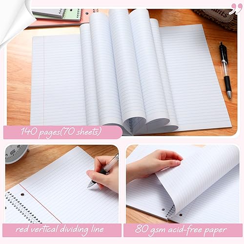 Miniatura 9 de Teling 8 cuadernos en espiral de 1 materia, cuaderno de rayas universitarias de 8 x 10 12 pulgadas, cuaderno en espiral de 3 agujeros, bolsillos