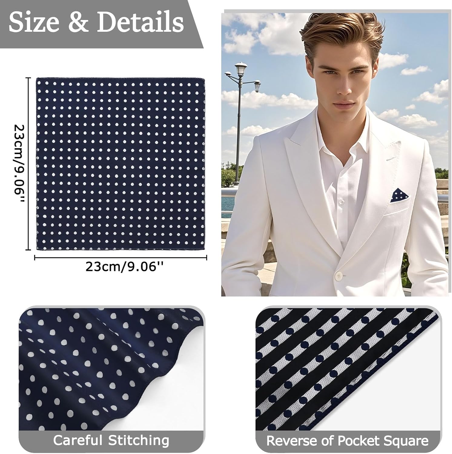 Polka Dot Pocket Squares for Men, Elegant Mens Handkerchiefs Satin Men's Handkerchie for Wedding Party Prom