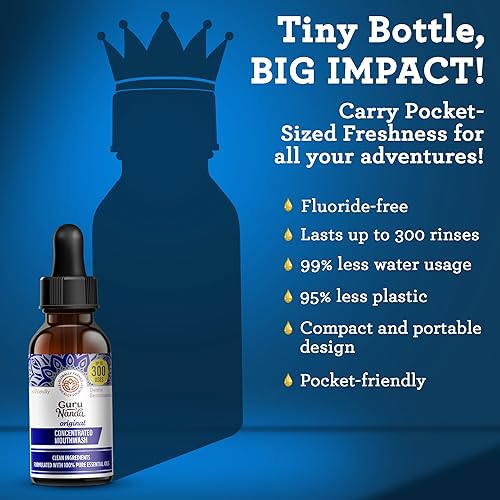Miniatura 2 de GuruNanda Enjuague bucal concentrado (2 onzas líquidas), sin flúor, enjuague bucal de menta con aceites esenciales naturales, soporta 300 enjuagues,