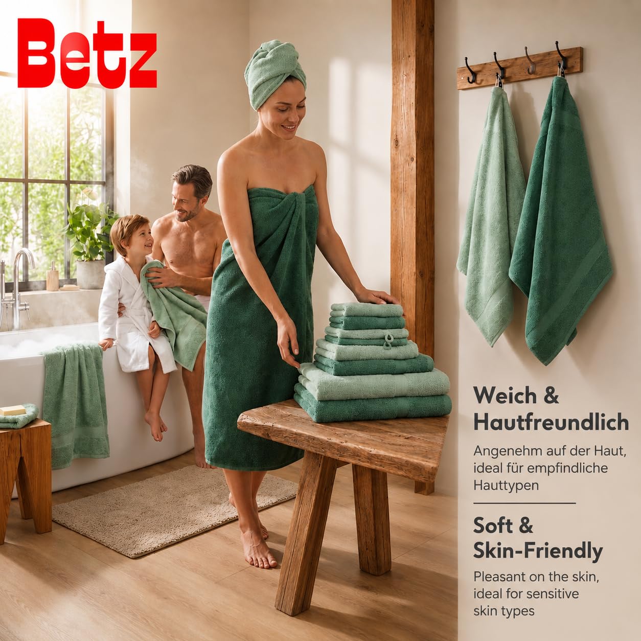 Betz Juego de 12 Toallas Premium 100% algodón de Color Verde heno y Verde Abeto