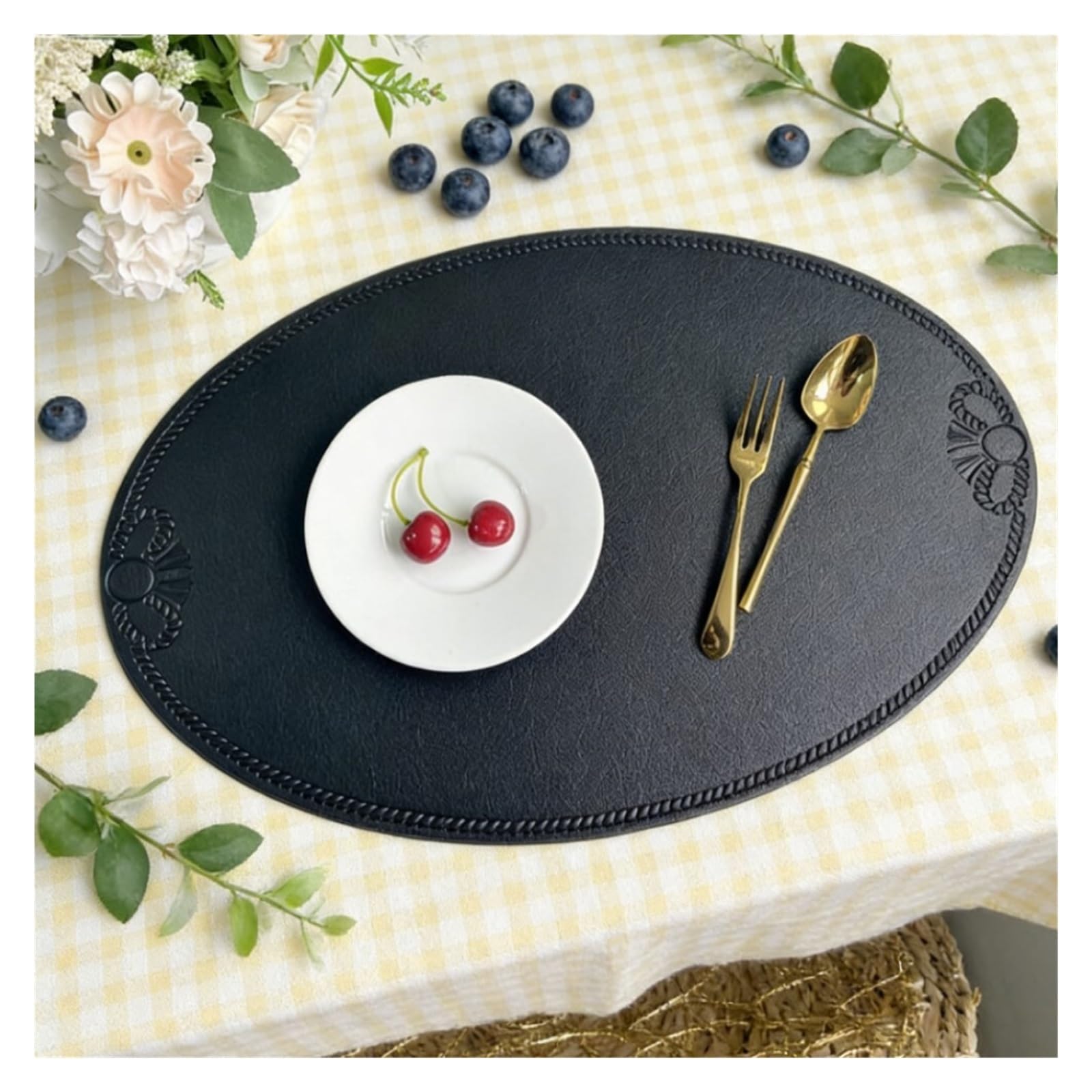 1/4/10 pièces Napperons Ovales Intérieur Extérieur Noir Faux Cuir Napperon Réversible Imperméable Tapis de Table Patio(RE Pink,10pcs 30x45cm)