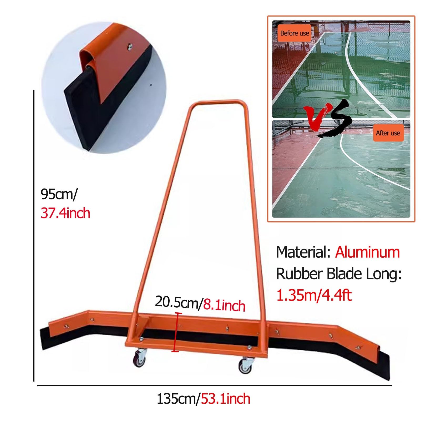Escobilla de goma pista de tenis Pro Escoba De Goma Para Pista De Tenis, Aluminio Muy Resistente Escoba Secadora Para Pista De Tenis/ Escobilla De Goma Para Quitar El Agua Del Suelo Barredora Con Rued