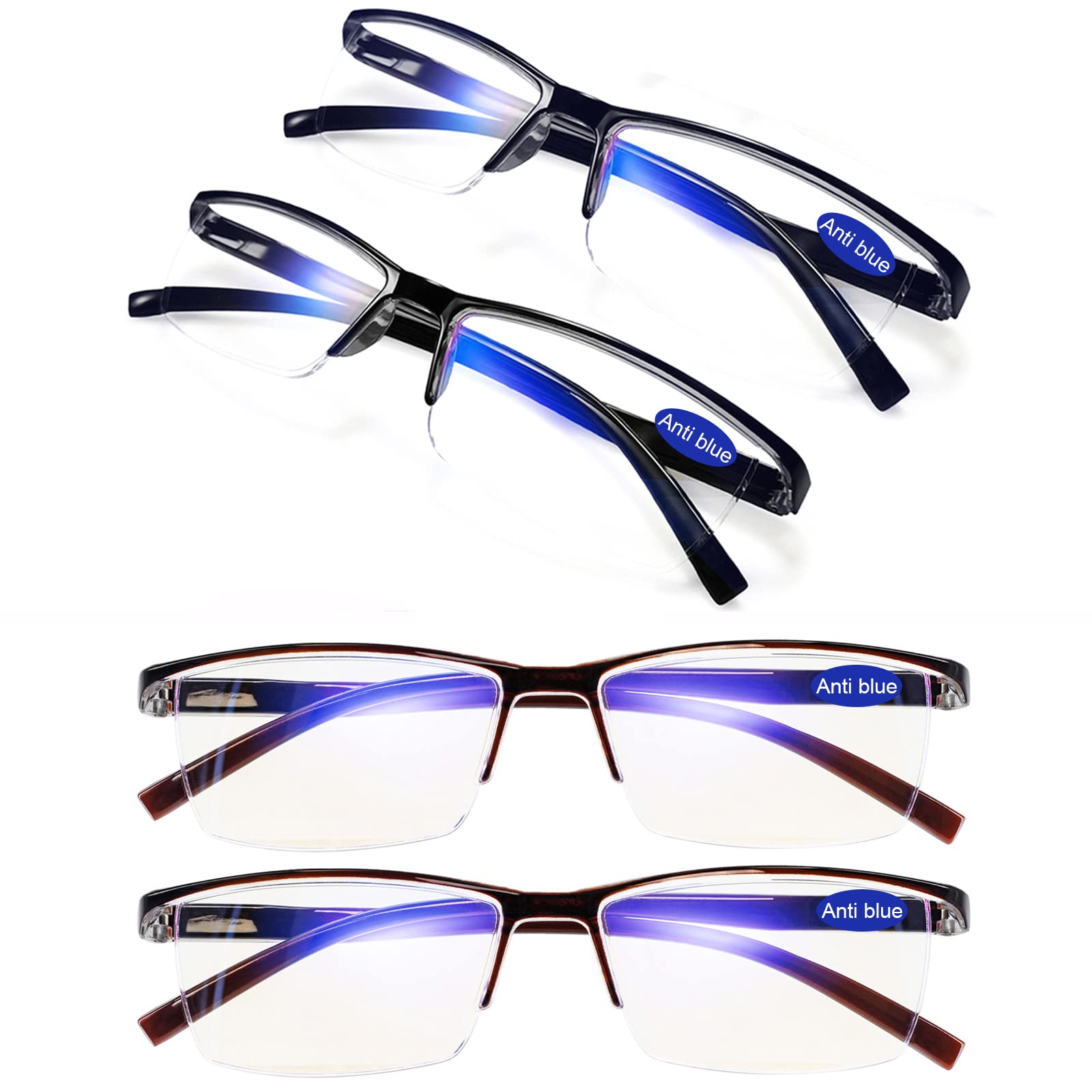 WEMOOTANTS 4 Packs Reading Glasses Men Women +4 Blue Blockers Computer Readers UV Blocking Protection Reader Magnification 1.0 1.25 1.5 1.75 2.0 2.25