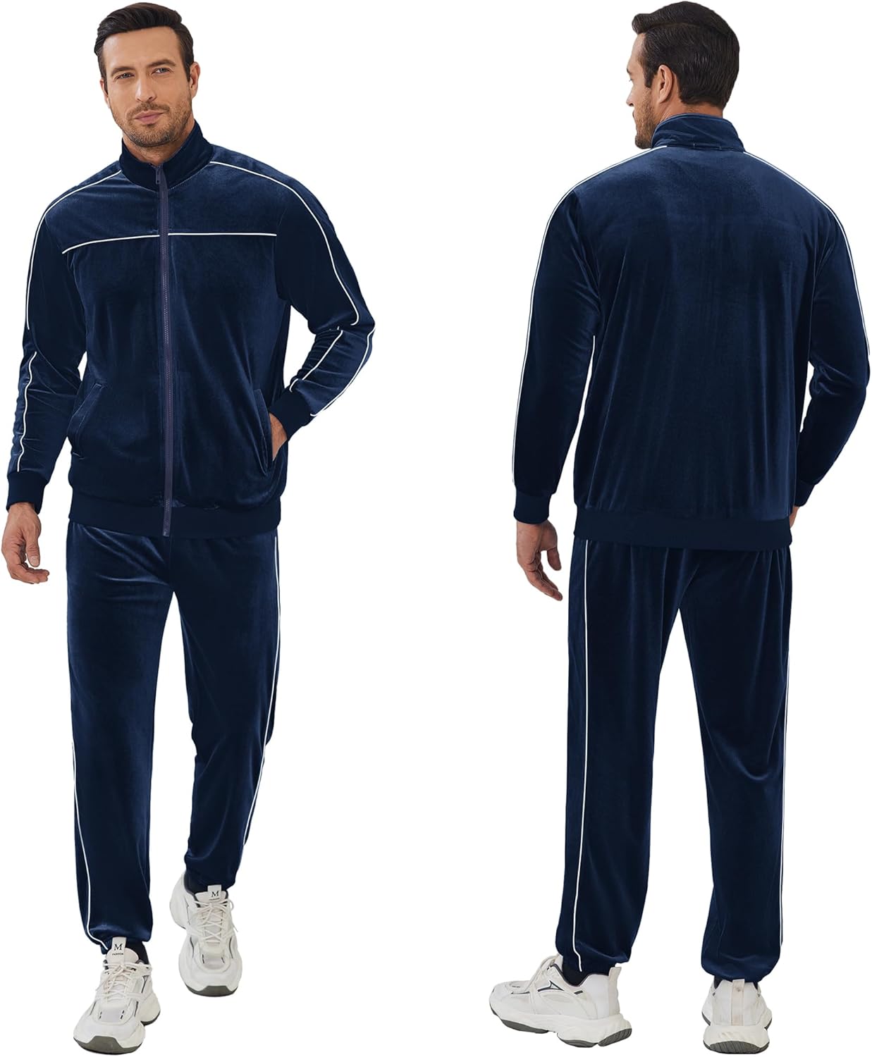 COOFANDY Mens Velour Tracksuits 2 Piece Set Outfits Zip Up Sweatsuits Velvet Jacket Pants Set - Image 2