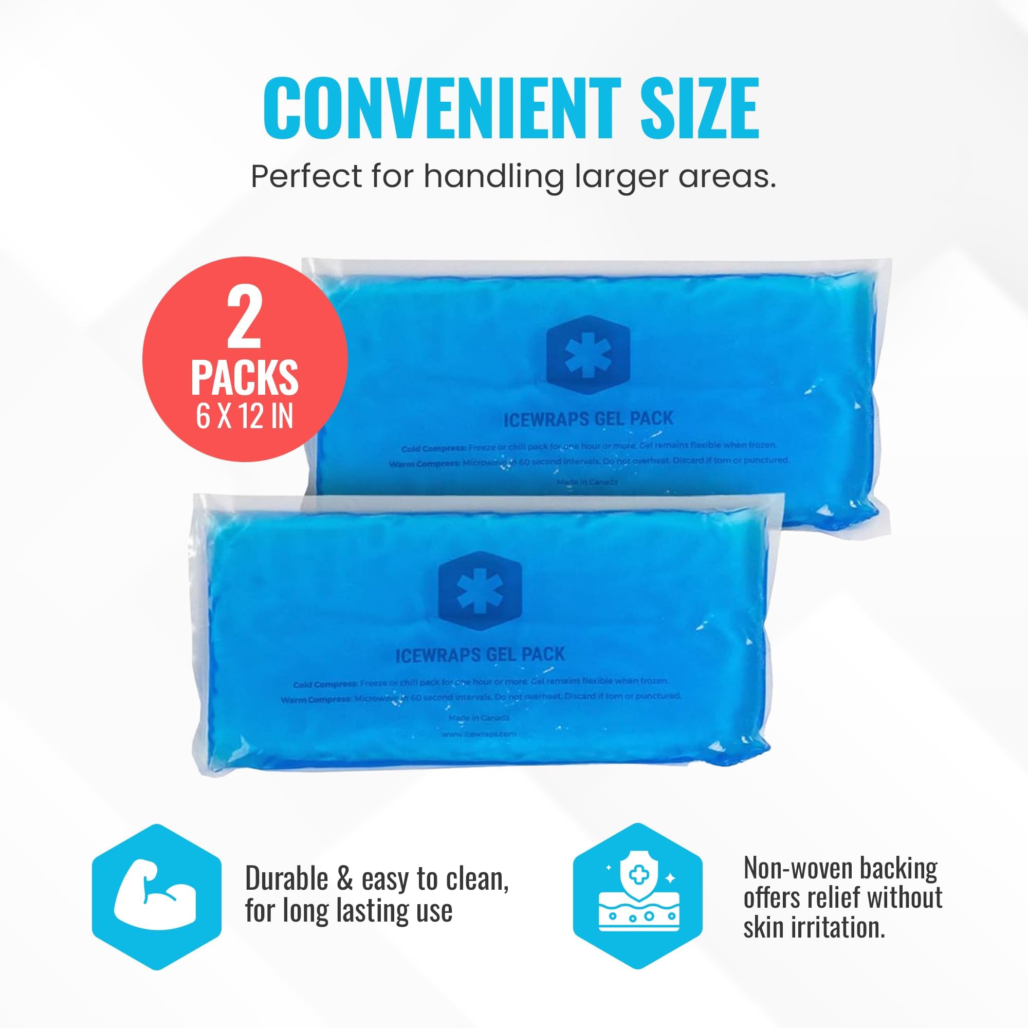 ICEWRAPS Paquetes de hielo de gel reutilizables extra grandes de 6 x 12 pulgadas, paquete de calor y frío para aliviar el dolor, lesiones musculares, dolor crónico, dolor nervioso, paquete de 2