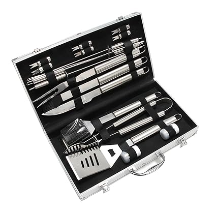 LOSA Piece BBQ Grill Tool Set Knife Spatula Tongs Basting Brush Cleaning Brush Corn Holders and Skewers BBQ Tool Set Grill Tools Stainless Steel Barbecue Cooking Utensil Portable