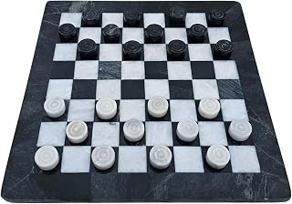Juego de mesa de mármol para dama, 16 pulgadas, incluye 24 piedras para dama, color negro y blanco-gris, producto natural, hecho a mano, idea de regalo
