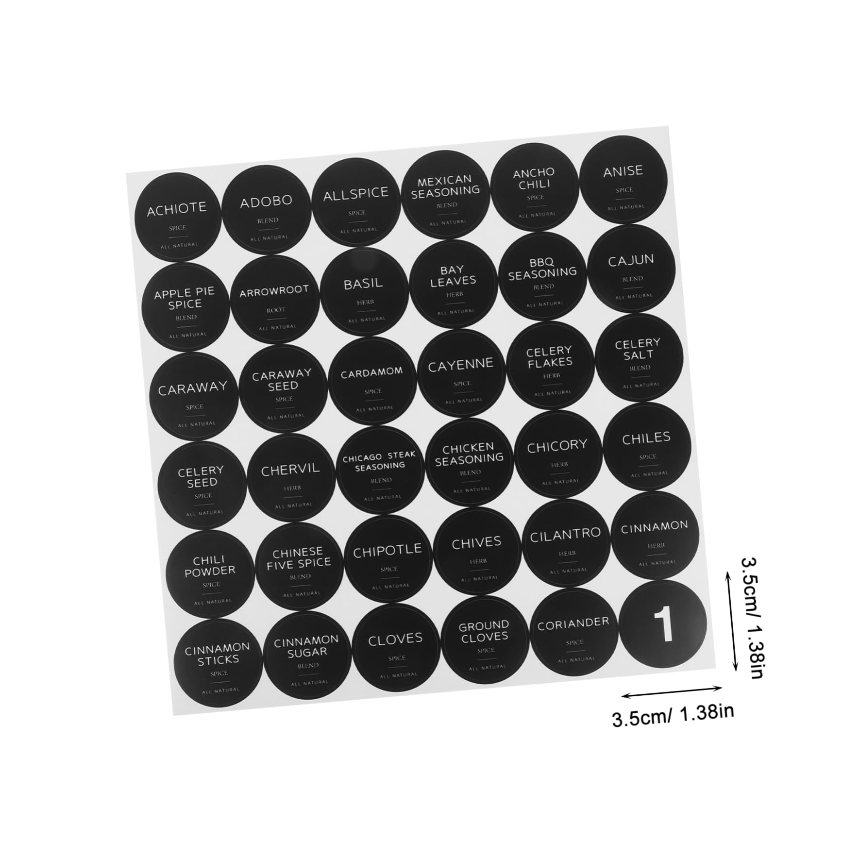 CAXUSD Self-Adhesive Spice Jar Labels 35mm Round Seasoning Stickers 10 Sheets for Bottles Easy to Apply
