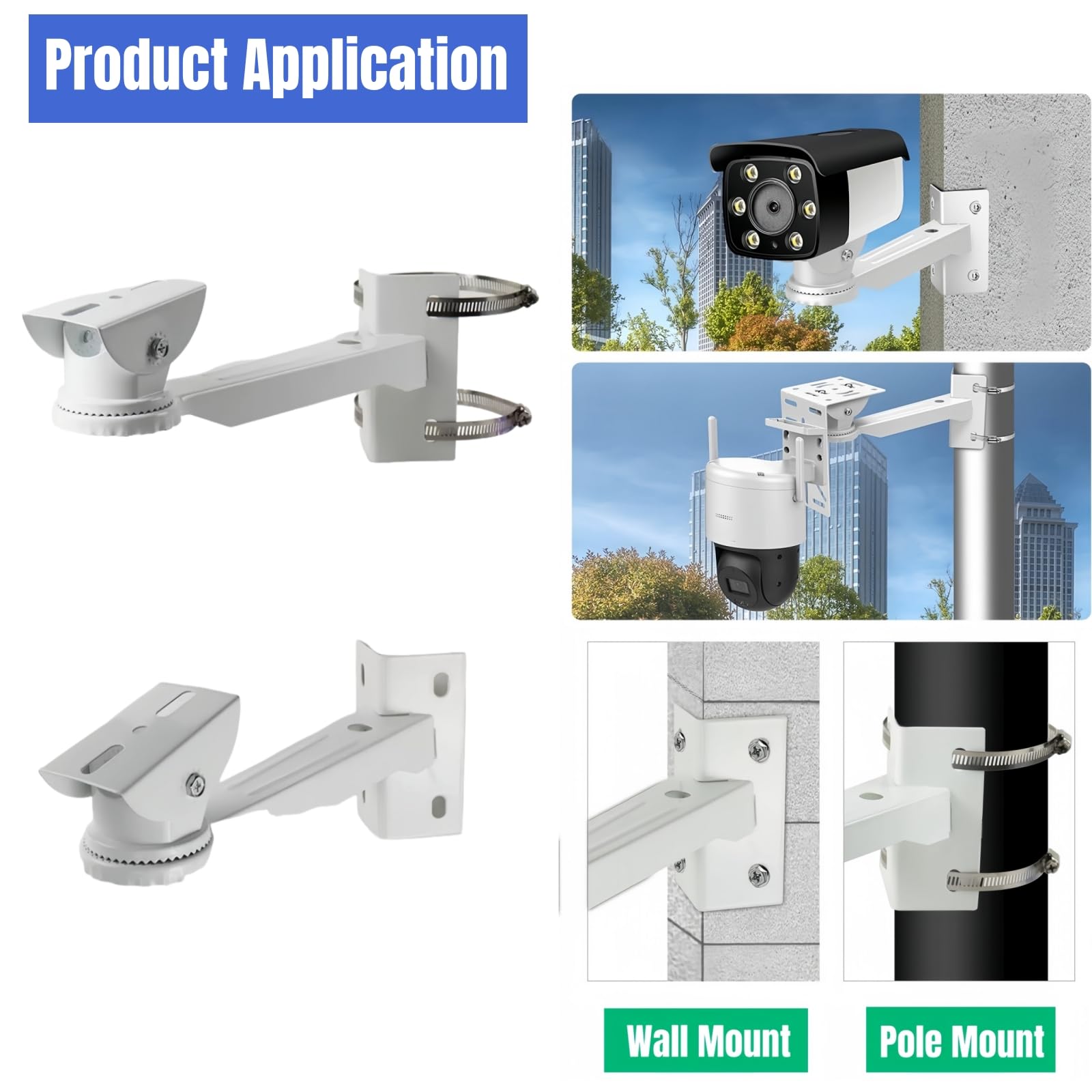 Staffa di montaggio su palo + adattatore a forma di L per telecamere di sicurezza a cupola, misura universale (pali da 2,5-20 cm), capacità 10 kg, in alluminio robusto, per interni ed