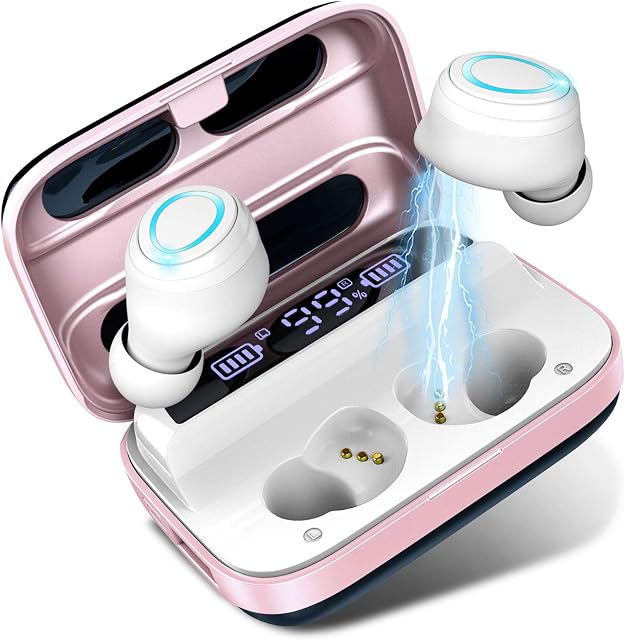 Donerton Wireless Ear Buds, 140H Playtime Wireless Headphones Chipset 5.3 with Charging Case, In Ear Headphones HiFi Stereo CVC8.0 Noise Canceling with Built-in Mic, LCD Display, USB-C