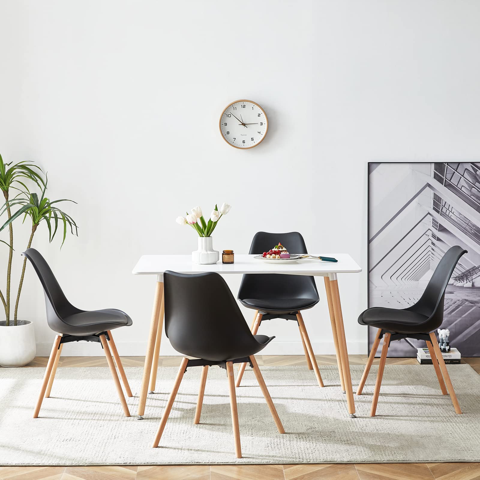 buybyroom Set van 4 eetkamerstoelen met armleuning, rugleuning, metalen