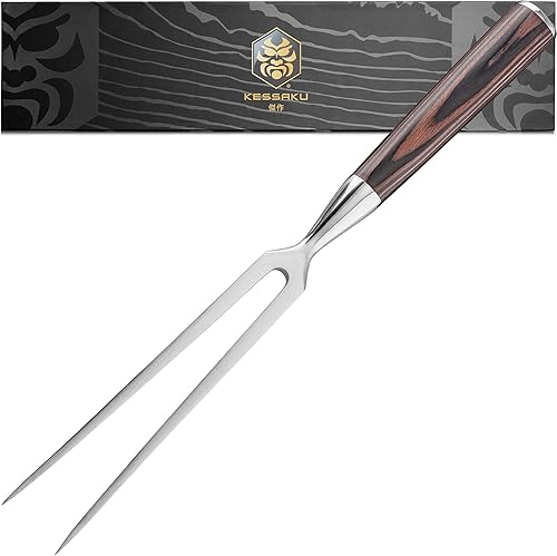 KESSAKU Tenedor para carne, 6 pulgadas, serie Samurai, tenedor para barbacoa y tallado de doble punta, acero inoxidable forjado de alto carbono,