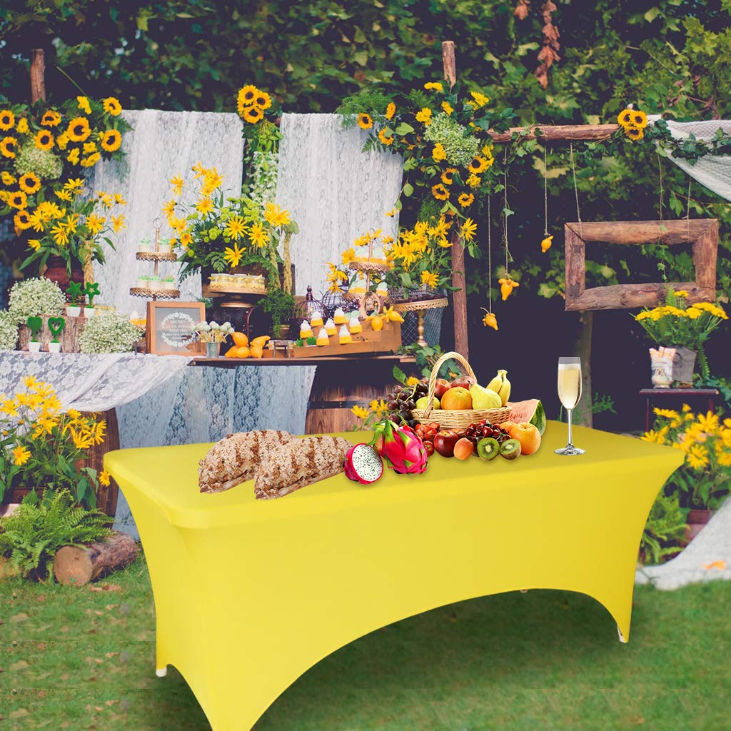 6FT Rectangular Spandex Tablecloth Four-Way Tight Fitted Stretch Table Cover Polyester Table Cloth for Outdoor Part...