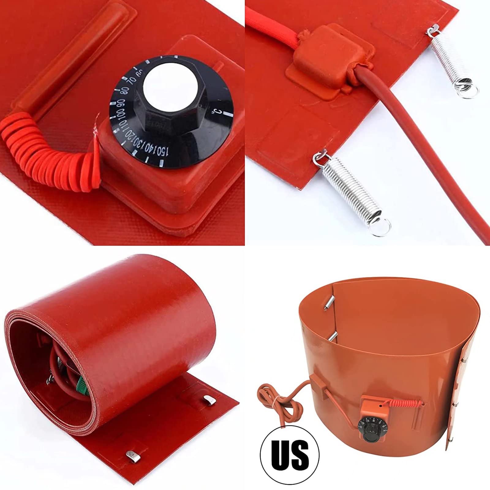 Grzejnik do beczek, opaska na wiadro, regulowany termostat, silikonowa podkładka do grzejnika do metalowych beczek, 110 V 220 V (30 l, 90 x 25 cm)