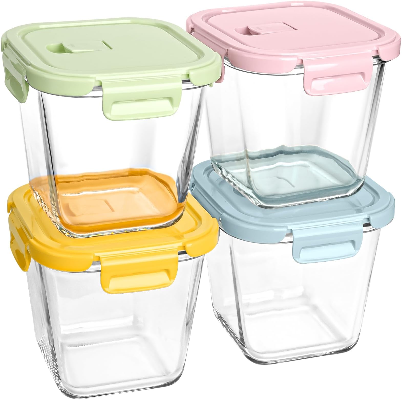 Glass Soup Containers with Lids 32oz - Borosilicate Glass Storage Containers 4 Cup, Freezer to Microwave Safe, Airtight Leak Proof, Square Meal Prep Containers for Lunch Travel- 4 Pack
